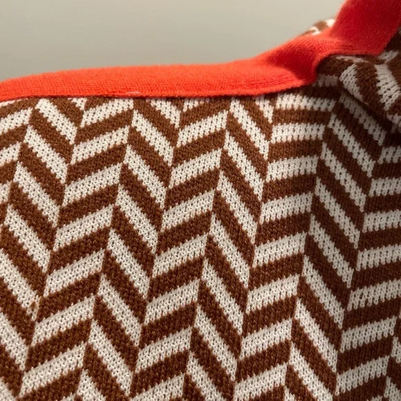 Women’s Pullover Sweater Size S Brown White Orange HighNeck Classic Herringbone - Picture 3 of 11